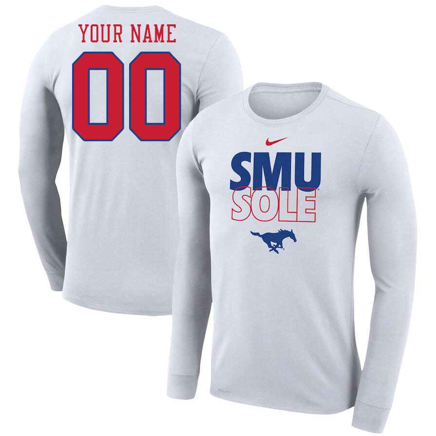 Custom SMU Mustangs Name And Number Tshirts-White